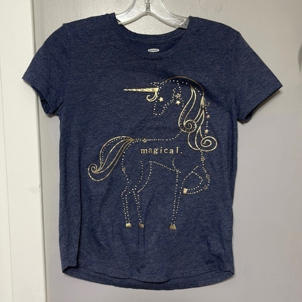 Old Navy Kids Blue Unicorn Graphic T Shirt Magical Sparkle Size XL 14